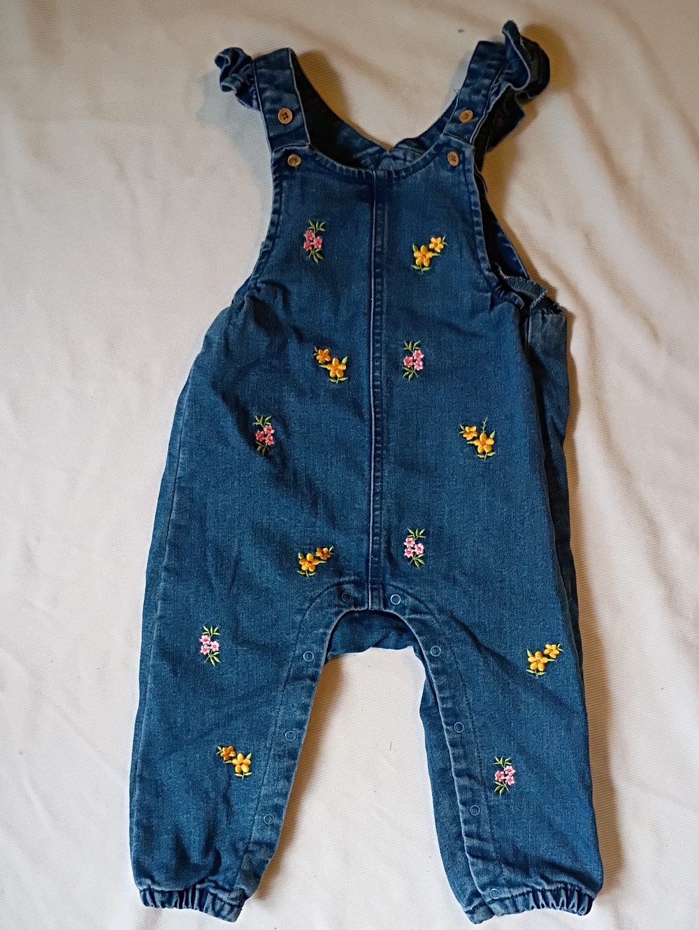 Little Me Denim Embroidered Floral Kids Overalls